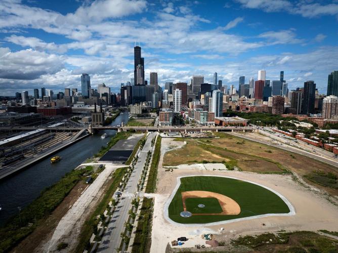 A baseball field on The 78, a 62- acre South Loop site where the Chicago White Sox also want to build a new stadium, on Sep. 6, 2024, in Chicago.