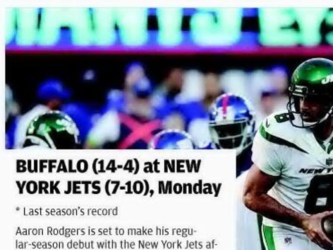 BUFFALO (14-4) at NEW YORK JETS (7-10), Monday