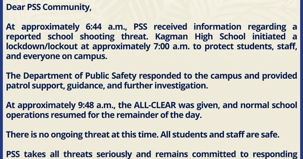 DPS gives all-clear at Kagman High School (updated2) Sep 2, 2026 Sep 2, 2026 Updated 29 mins ago