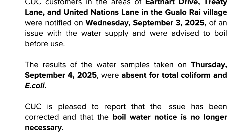 Boil Water Notice, Saipan — Cancelled