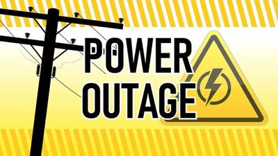 Power outage warning. Yellow and black with electric pillar silhouette . Electricity triangle sign.