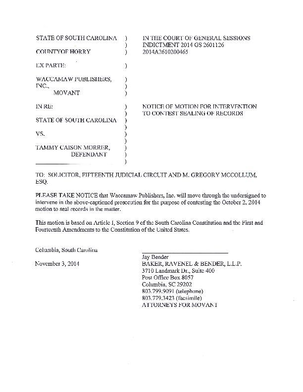 Motion | Motion to Contest Sealing of Court Records | Crime |  myhorrynews.com