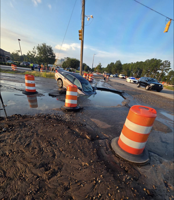 City repairs water main break near Coastal Grand Mall after car takes a plunge