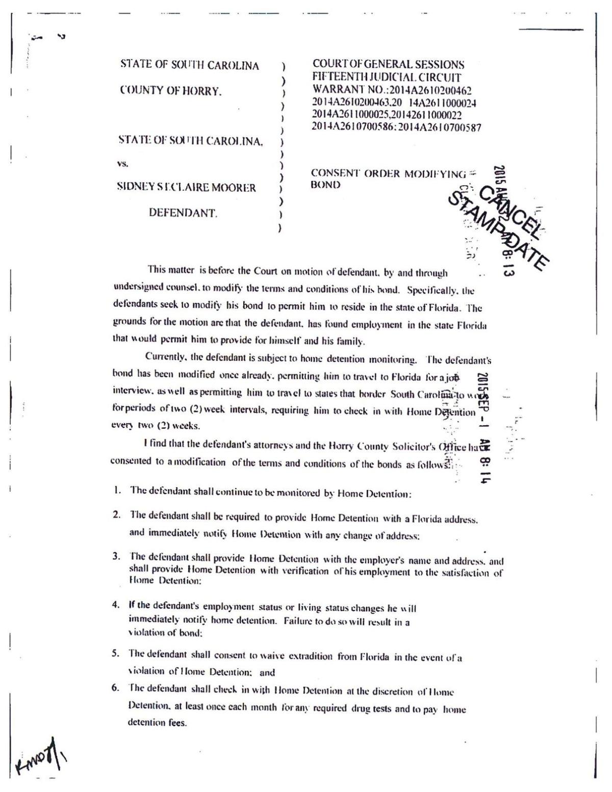 Order Judge Markley Dennis Grants Sidney Moorer Permission To Move To Florida Myhorrynews Com