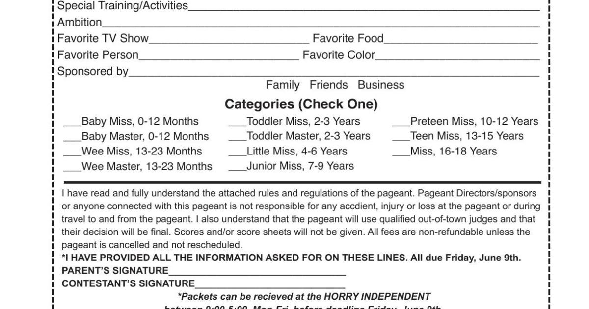 Pageant Entry Form and Rules | | myhorrynews.com
