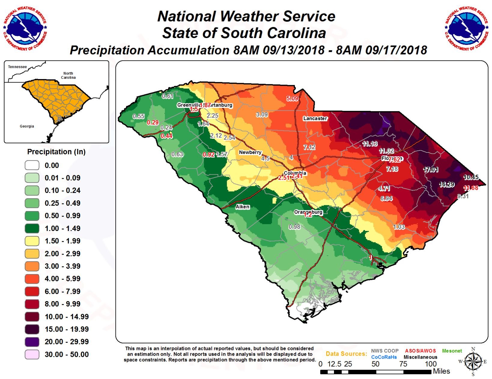 rainfall totals map north carolina