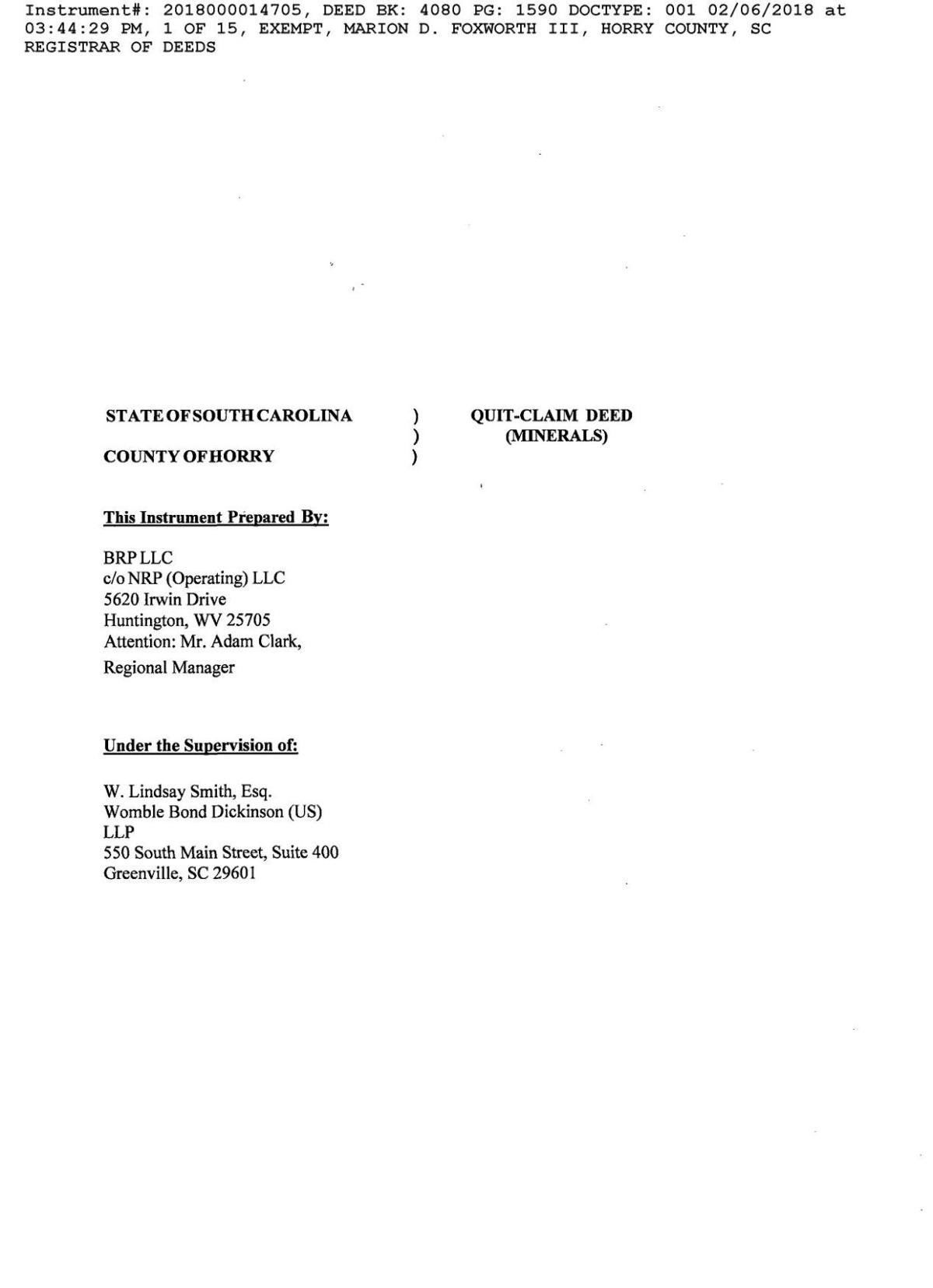 Deed to Horry County mineral rights