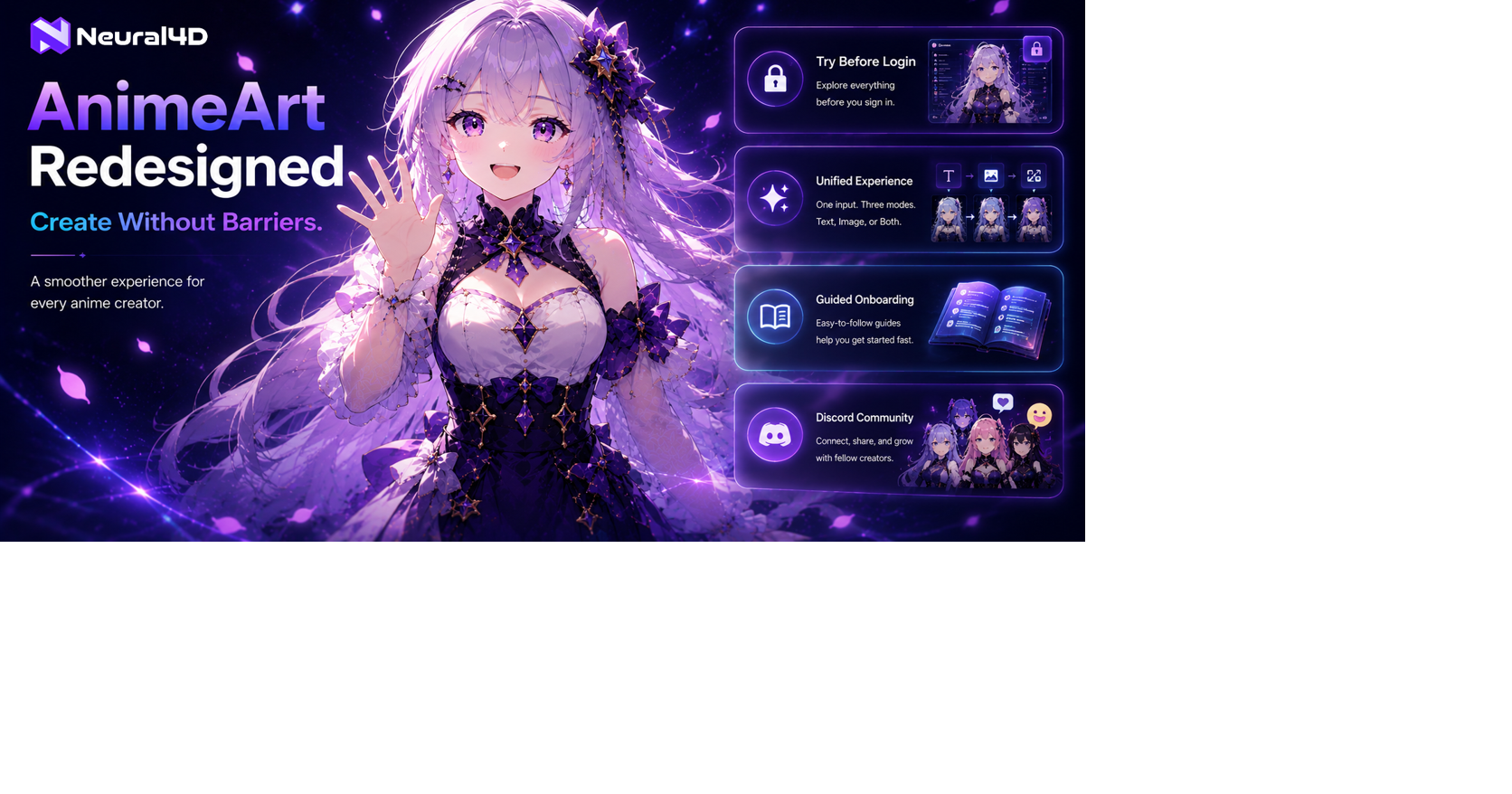 Neural4D AnimeArt Redesigned with Try-Before-Login, Unified Text and Image Input, and Discord Community