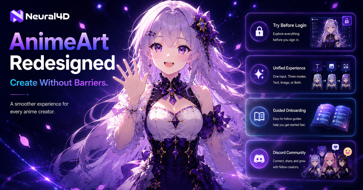 Neural4D AnimeArt Redesigned with Try-Before-Login, Unified Text and Image Input, and Discord Community