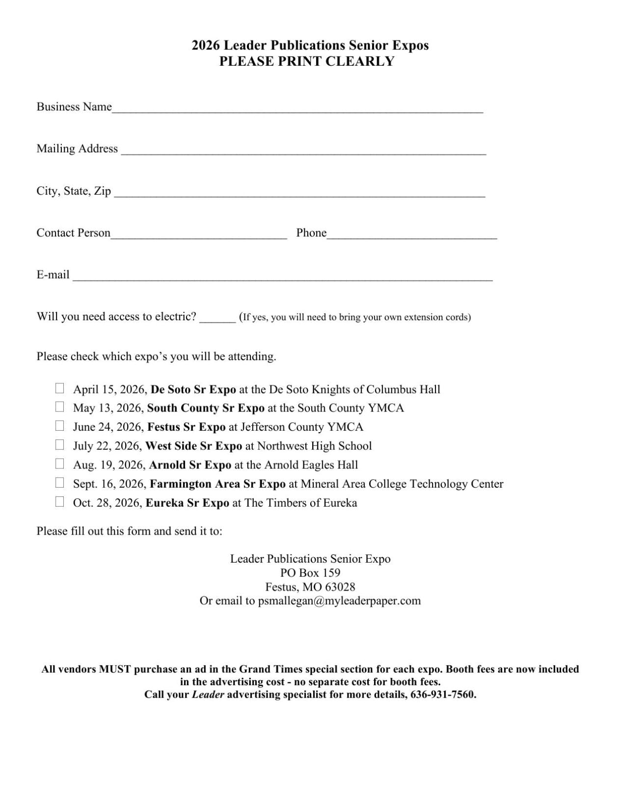 2026 Senior Expo vendor signup