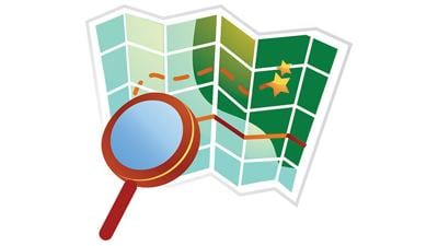 magnifying glass with map stock graphic