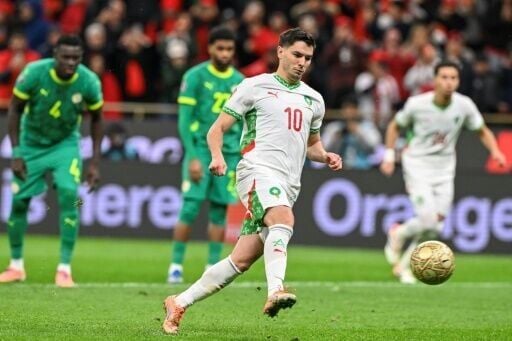 Brahim Diaz attempts a chipped penalty which is saved by Senegal goalkeeper Edouard Mendy right at the end of normal time