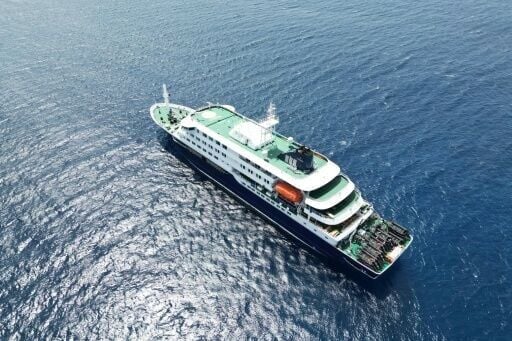 The Dutch-flagged cruise ship MV Hondius off the coast of the Cape Verde capital Praia