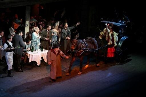Max the horse is seen on stage during the Metropolitan Opera's "La Boheme"