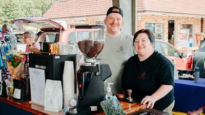 Chris and Brittany Stier, of Imperial, owner of Noctua Coffee, have started offering latte buckets from their mobile coffee cart at farmers markets.