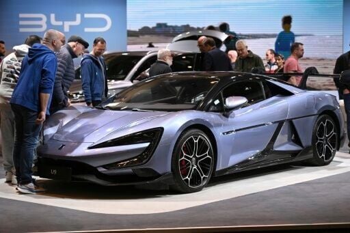 A BYD Yangwang U9 car by Chinese car manufacturer BYD is on display at the Essen Motor Show in Essen, western Germany