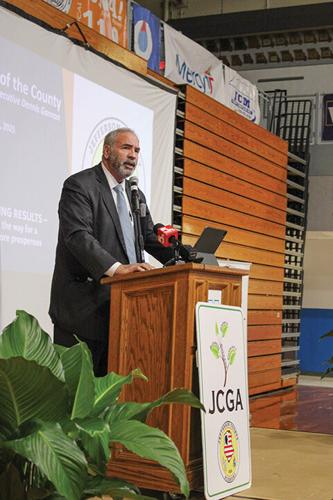 County Executive Dennis Gannon gives the State of the County address at Northwest High School.