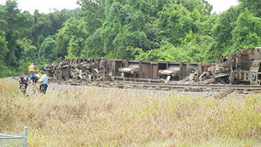 Several train cars derailed near the Larry G. Crites Memorial Park (formerly West City Park) in Festus.