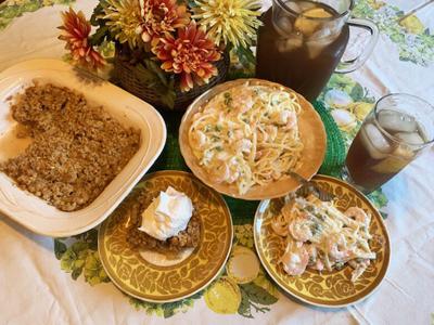 Shrimp Linguine, Apple Crisp