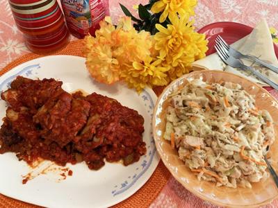 Oven-Barbecued Pork Loin, Chicken Slaw Salad
