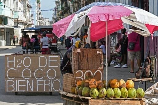 Havana's communist authorities have said exiled Cubans can invest on the island to help its ramshackle economy but the idea is being met with caution in Florida A coconut water stall is seen on a street in Havana with a sign reading "Ice-cold coconut wa...