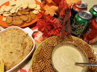 Pretzel Mustard Dip, Crab Au Gratin Spread