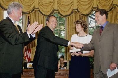 Summers (2-L), who ran the US Treasury under President Bill Clinton (L), was revealed in the Epstein files released by the US Department of Justice to have had extensive exchanges with the now deceased financier