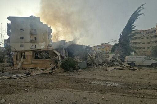 The site of an Israeli airstrike in the Al Hosh area near the coastal Lebanese city of Tyre