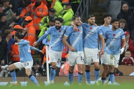 Manchester City celebrate during their win over Liverpool