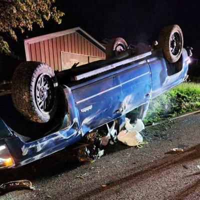 The driver and passenger who were in this pickup that crashed and overturned in Horine allegedly fled the scene before authorities arrived.