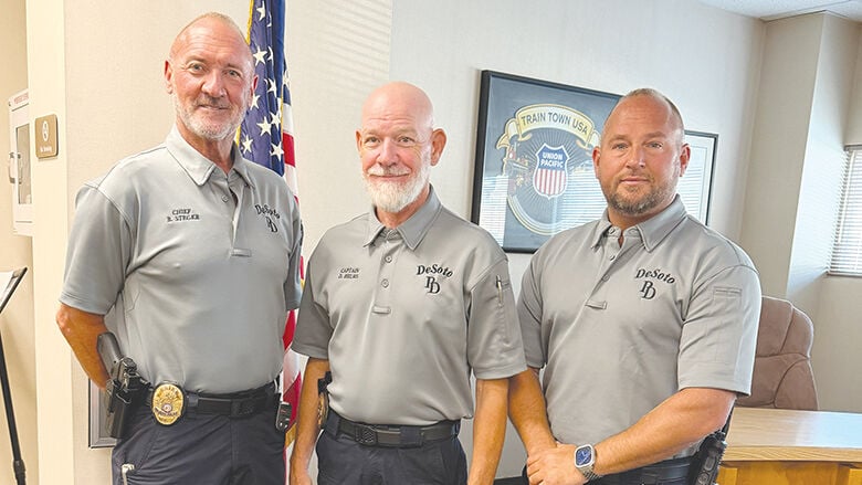 From left, De Soto Police Chief Brent Steger, Capt. Dirk Helms and Det. Eric Robinson have been busy searching for officers to fill the department’s ranks.