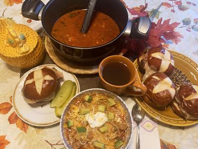 Santa Fe Chicken Soup, Shaved Steak Sandwich