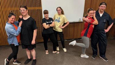 Pictured, from left, are Amanda Boyer, Christopher Owens, Rebecca Ellison, Liv Hartwell, Jill Holtzmann and Jeremy Lovier, who will perform in the musical “Pump Boys and Dinettes.”