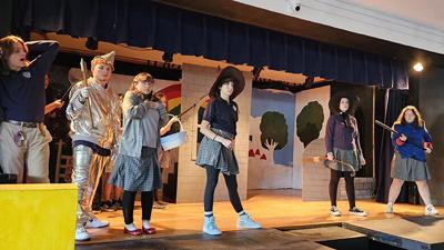 The cast rehearses St. Pius X High School’s production of “The Wizard of Oz,” which will be performed Friday and Saturday at the school in Crystal City.