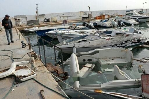 Damaged boats in the port of Tyre