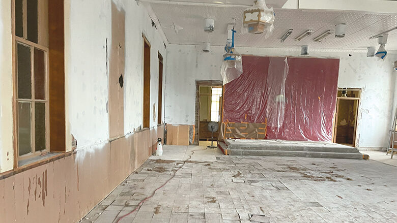 The church’s wood wall paneling, carpeting and drop ceilings have been removed.