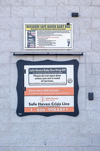 An outside view of the Safe Haven Baby Box located at Big River Ambulance District Station 1.