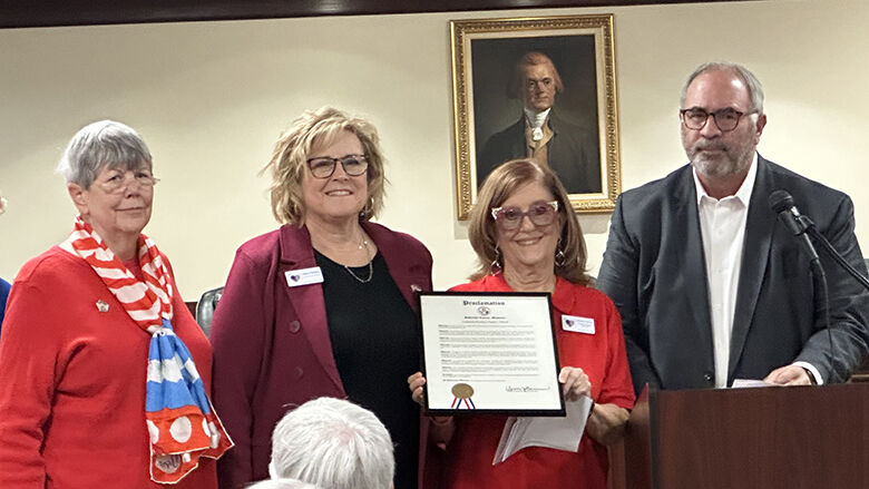 County Executive Dennis Gannon presents a proclamation to commemorate Louisiana Purchase Chapter’s dedication of this monument to the Revolutionary War patriots buried in Jefferson County.