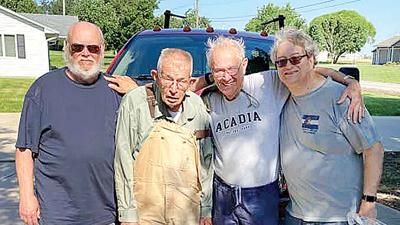 Curtis Long, in overalls, during a 2021 visit from some of his Jefferson County cousins. From left, brothers Bill, Tom and Harold Walton.