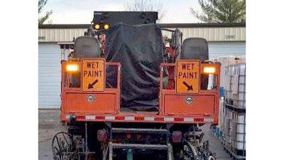 Public Works highly recommends not passing the striping vehicles, as wet paint can make a mess of the county roads and vehicles.