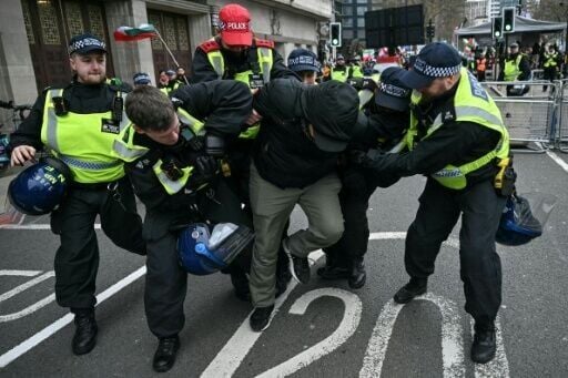Police made a number of arrests including for not removing a face covering during the pro-Palestinian static protest