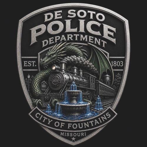 The new De Soto Police patch incorporates the school district’s mascot and the city’s history as a railroad town and a “fountain city.”