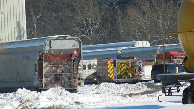 A firetruck responds to the Union Pacific Railroad Car Shop in De Soto.