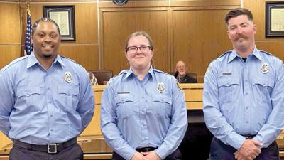 New Festus firefighter/EMTs, from left, Herb Gold, Hanna Stinson and Mike Kister.