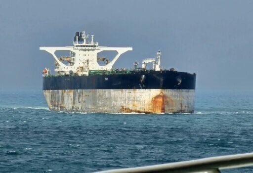 Oil tanker Marinera, foremrly known as Bella 1 photographerd at sea in the Singapore Strait on March 18, 2025