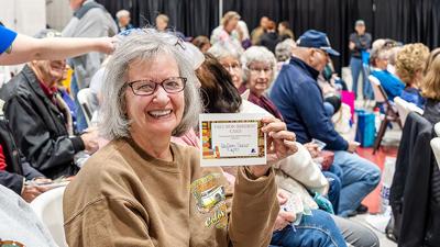 Sue Otoole of De Soto won a game of bingo at the De Soto Senior Expo.
