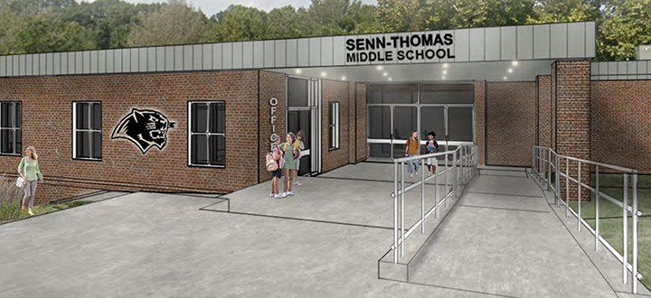 A rendering of what the finished secure entrance at Senn-Thomas Middle School will look like.