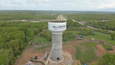 The dome for the Hillsboro Water Tower was lifted to the top of the tower on April 24. Construction began in March 2025.