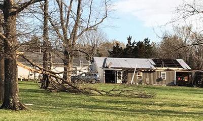 Storm damage at a structure along Ridge Road in Dittmer