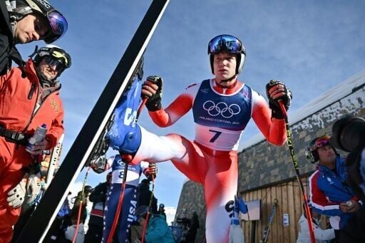 Marco Odermatt, the favourite to win the men's downhill, prepares for a training run on the fearsome Stelvio course in Bormio